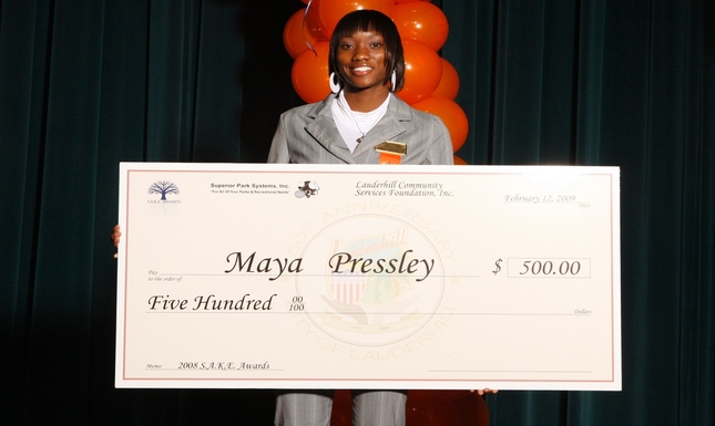 Maya Pressley with Check