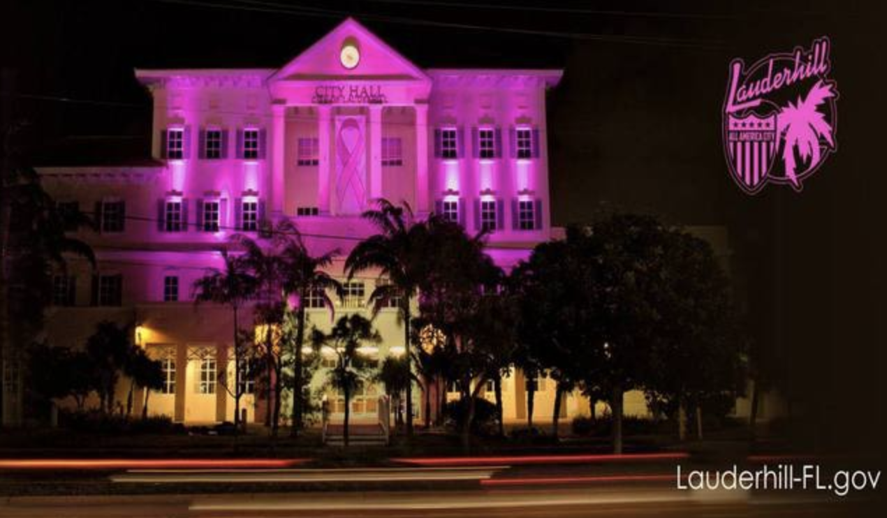 Lauderhill City Hall lit up in HOT PINK! 