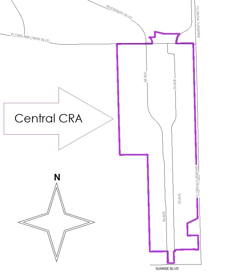 The Central CRA roughly lies south of West Oakland Park Boulevard and west of Florida's Turnpike within Lauderhill's bounds.