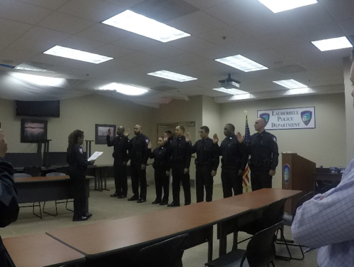 L/R: (back row) Major Gordon, Officers Williams, Grasso, Deputy Chief Siegel, Officer Clarke and Major Parmalee, (front row) Officer Creque-Aqui, Chief Stanley and Officer Bartra