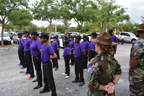 Participant Kids in line formation during Rescue Our Kids (R.O.K.) Boot-Camp Spring-Break Session