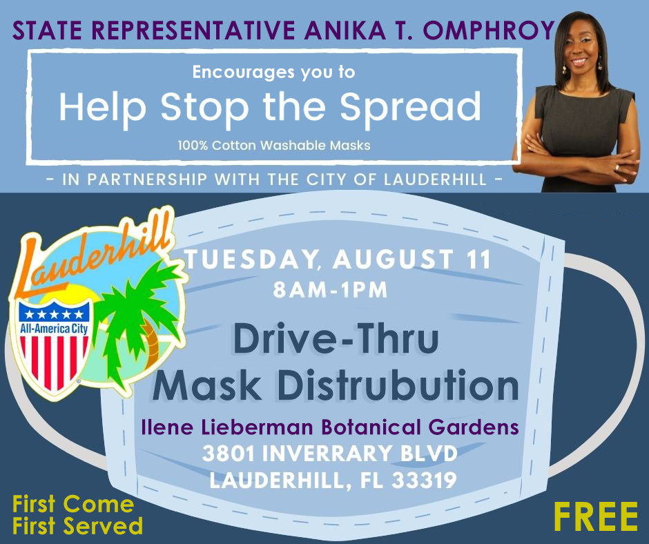 Representative Omphroy Drive-Thru Mask Distribution - Flyer - 8-11-20 Event