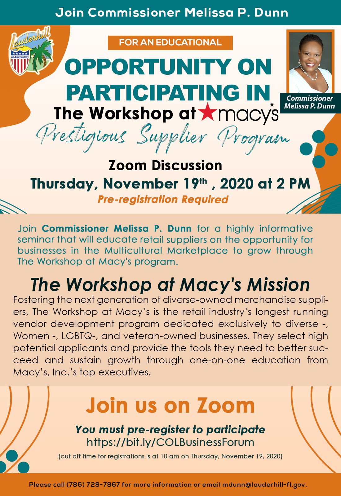 Commissioner Dunn & Macy's Workshop Program Zoom - Flyer