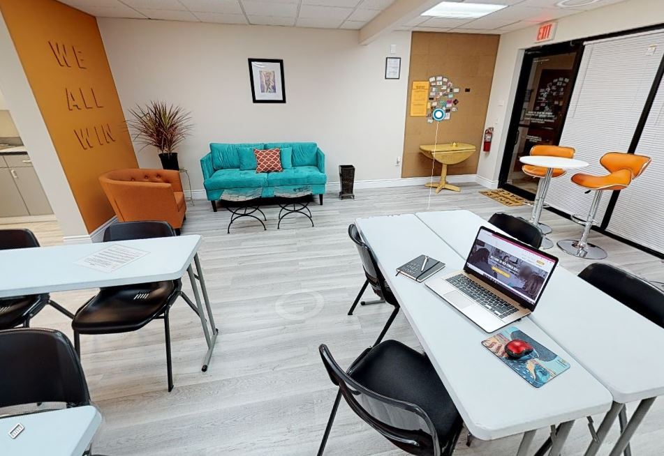 her power space lounge desks desk chairs and high-top table with seating