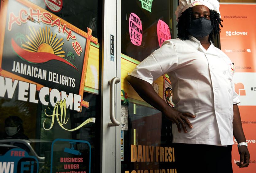 Hyacinth Jones in doorway