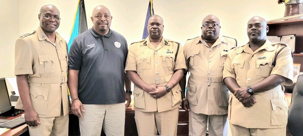 Chief Supt. Wendel Smith, Comm. “Jabbow”, Asst. Commissioner of Police Theophilus Cunningham, Chief Superintendent Kenrick Morris Assistant Superintendent Eli Ariscar 