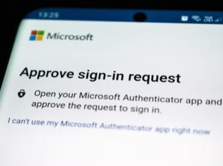 Smart phone screen reads Microsoft approve sign in request open your Microsoft authenticator app and approve the request to sign in I cant use my Microsoft authenticator app right now