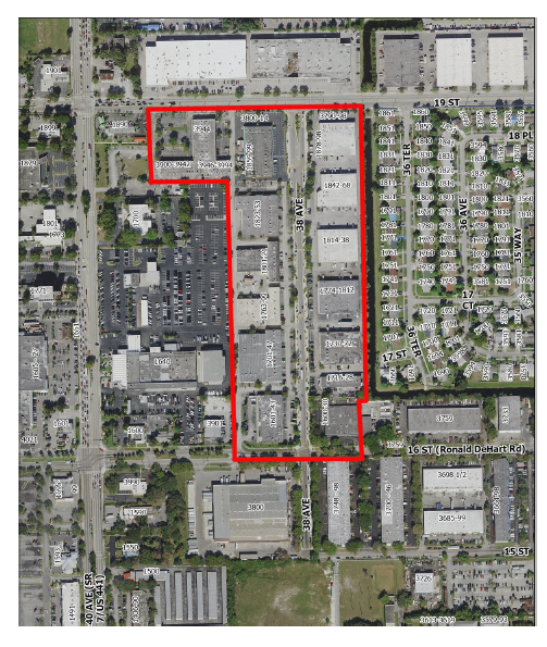 Map of where the special event pilot program will take place in the commercial and arts entertainment district 