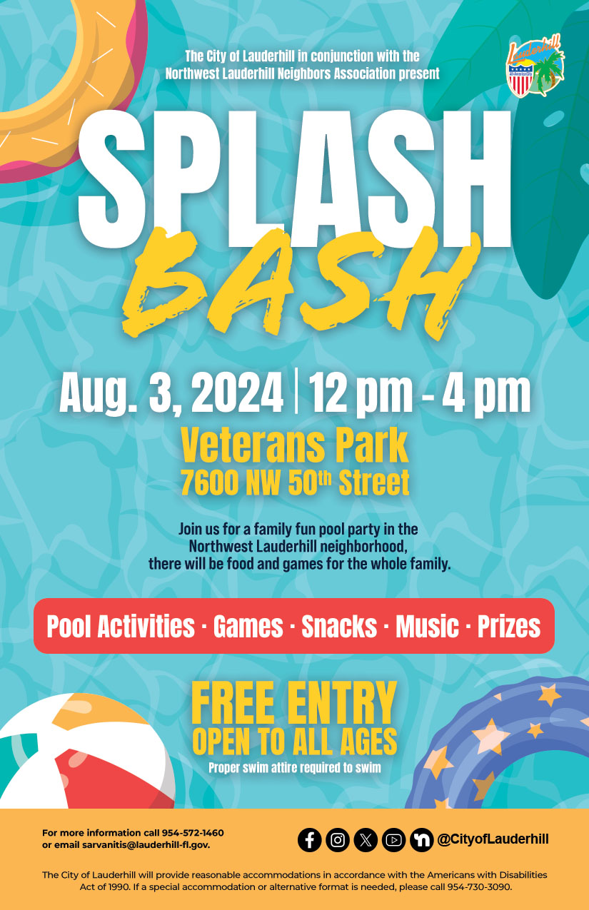 Splash Bash Aug 3 at Veterans Park